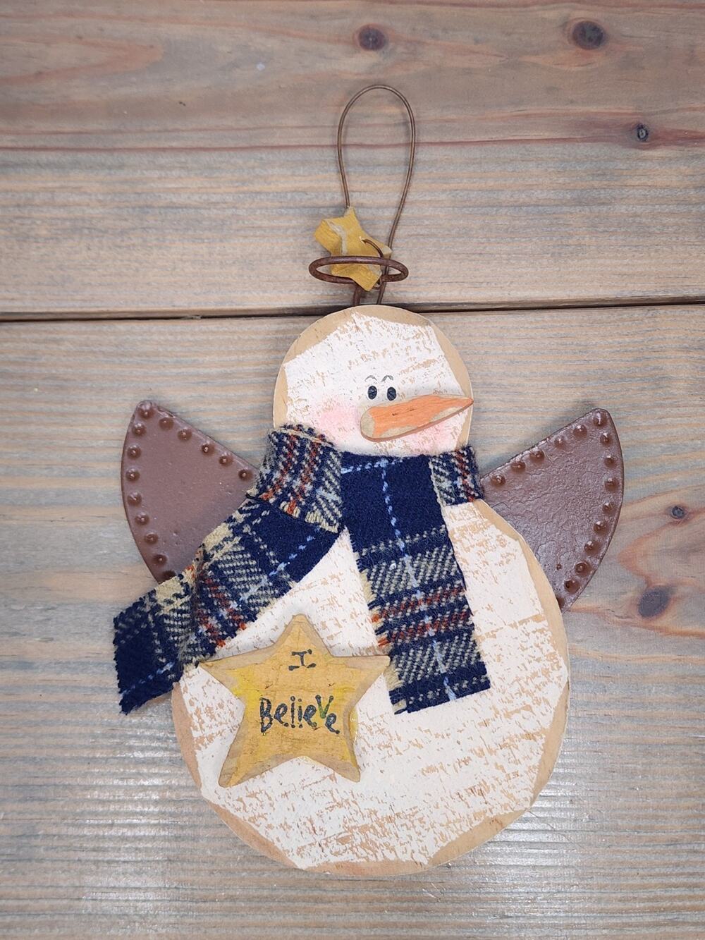 Wooden Snowman with Metal Wings -Christmas Decor